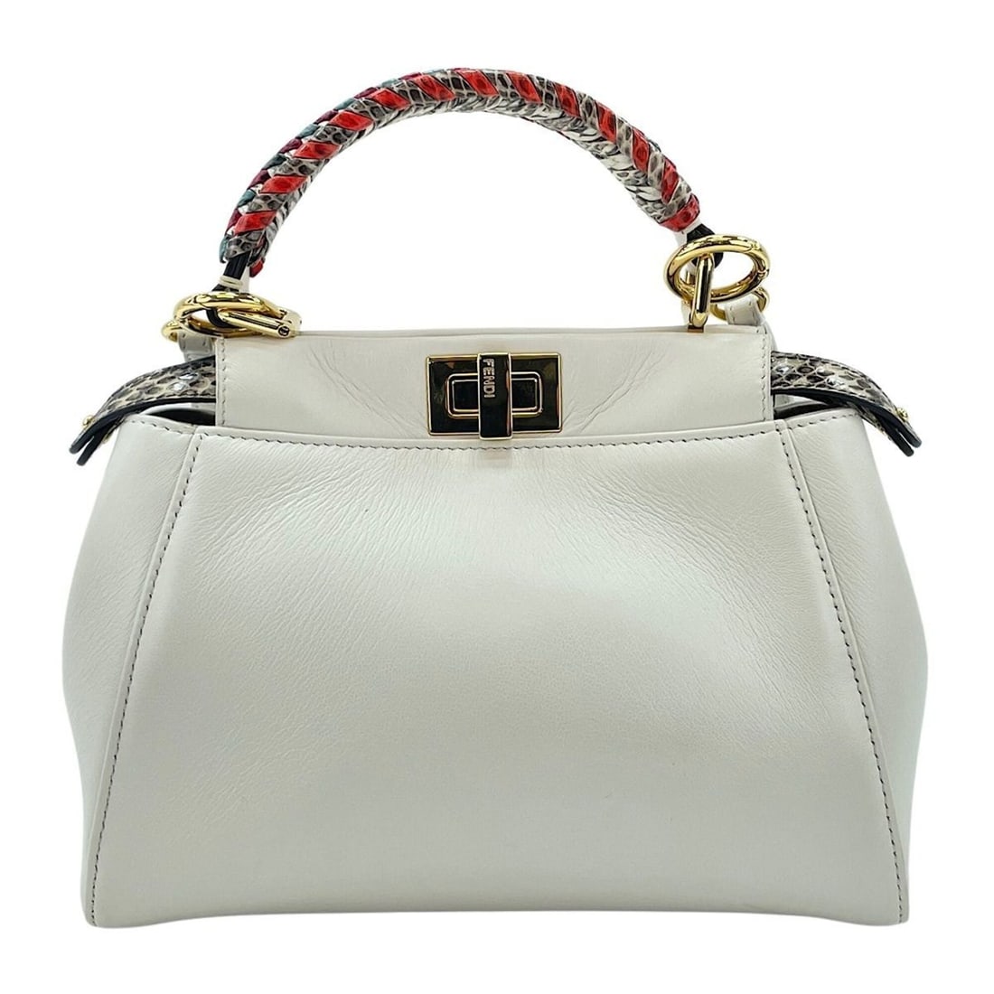 Fendi Peekaboo Mini Handbag, White: --- Catalog ---Category: SizeSize (HxWxD): 18cm x 23cm x 12cm / 7.08'' x 9.05'' x 4.72''Category: DesignType: HandbagColor: WhiteGender: WomenCategory: GeneralBrand: Fendi--- Item List ---Section: