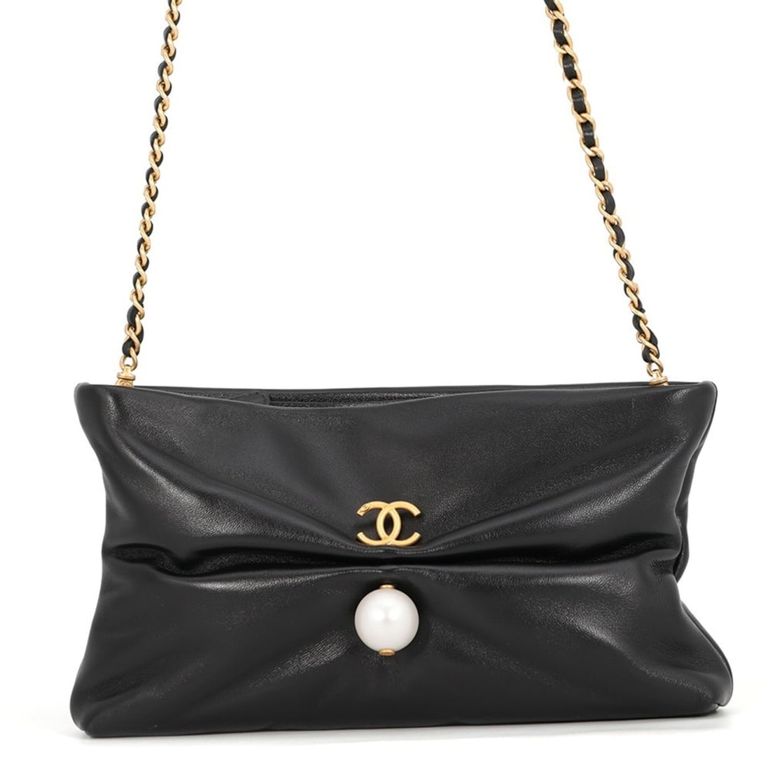 Chanel Chain Shoulder Bag, Coco Mark, Handbag, Clutch, Faux Pearl, Shiny Lambskin, AP4613, CHANEL