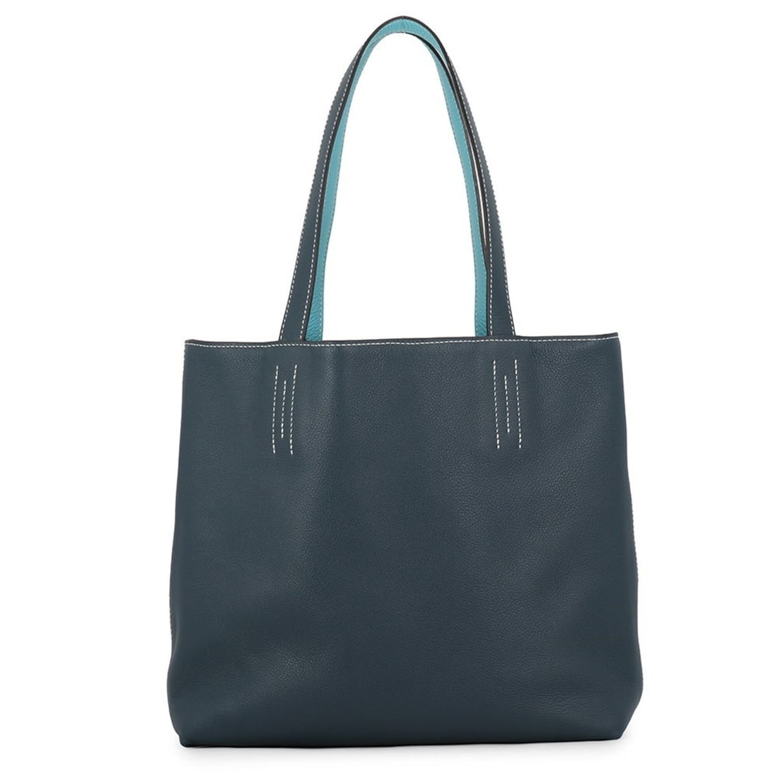 Hermes Double Sens 28 Tote Bag, Blue Atoll Colvert, Taurillon Clemence Swift Leather, T Stamp,