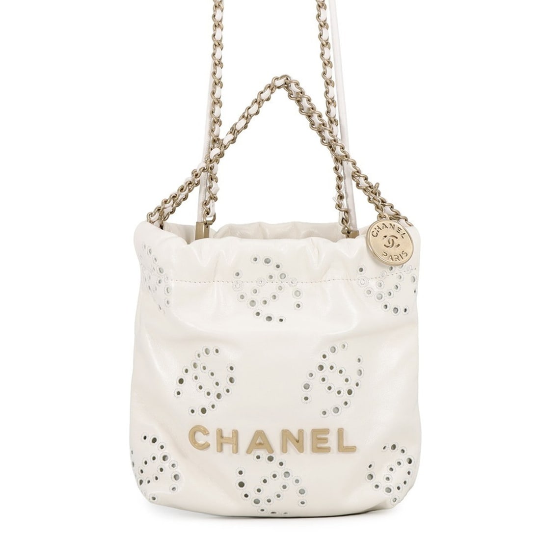 Chanel handbag CHANEL22 Mini perforated Coco Mark shiny calf leather AS3980 CHANEL 2-way white