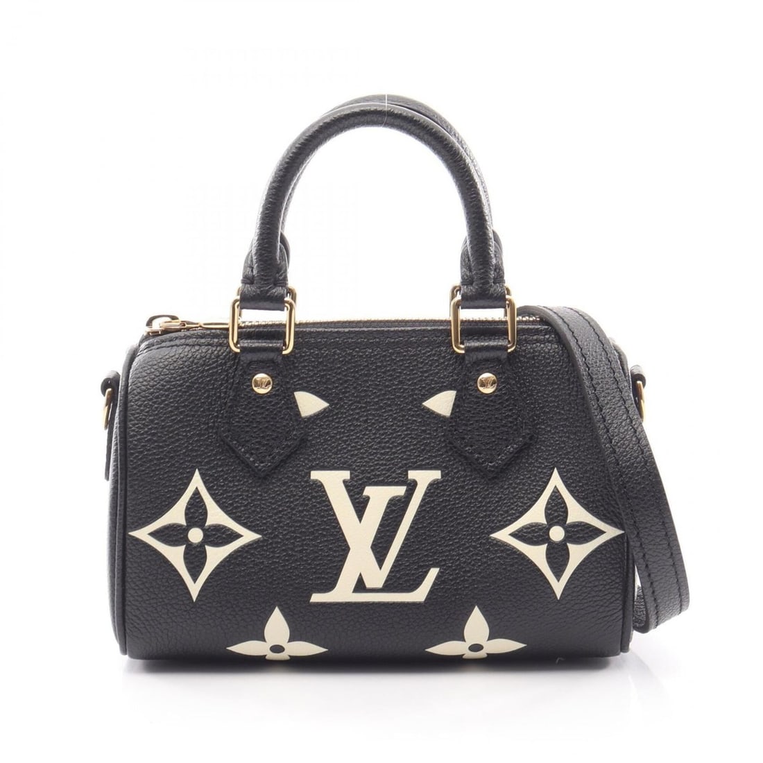 Louis Vuitton Nano Speedy 2-Way Handbag, Leather, Monogram Empreinte, Women's, Black/Beige Bicolor,