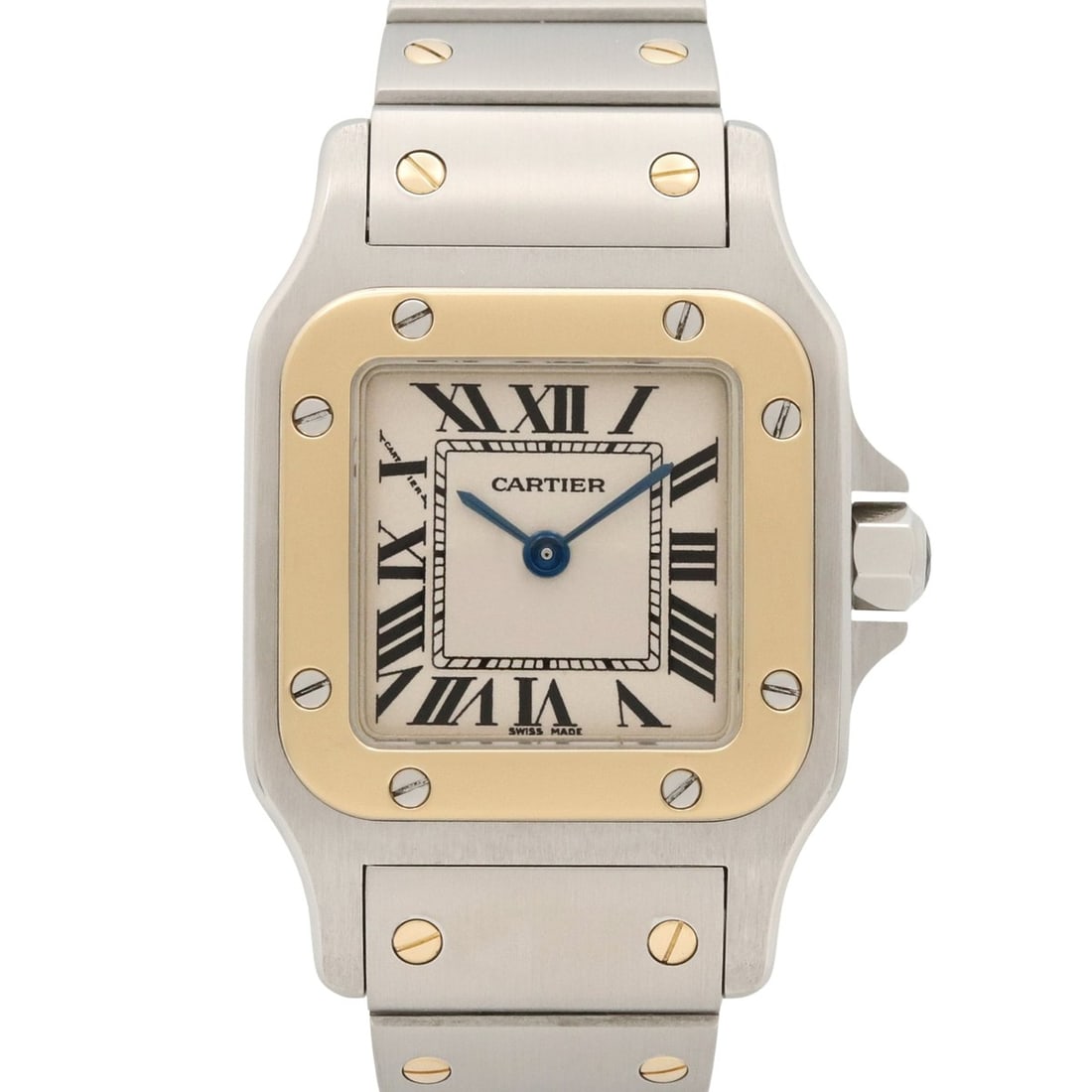 Cartier Santos Galbee SM Watch, 18K (Yellow Gold) Stainless Steel, Ladies, Silver Tone, W20012C4