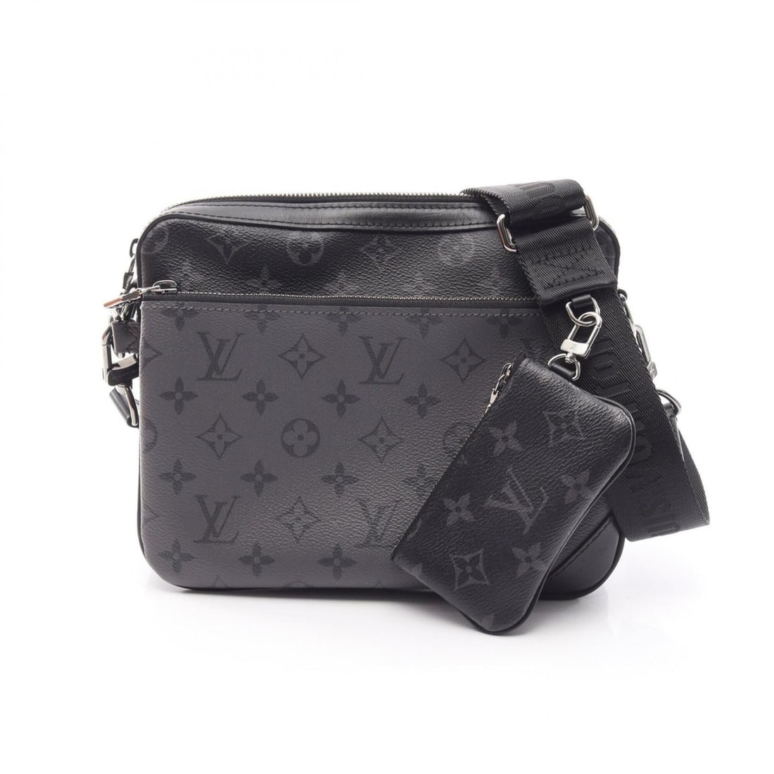 Louis Vuitton Trio Messenger Monogram Eclipse Shoulder Bag/Handbag, Coated Canvas Leather, Men's,: --- Catalog ---Category: SizeSize (HxWxD): 18cm x 24.5cm x 4cm / 7.08'' x 9.64'' x 1.57''Category: DesignType: Handbag, Shoulder bagColor: Black, GrayGender: MenMaterial: Coated canvas , PVC , Leather