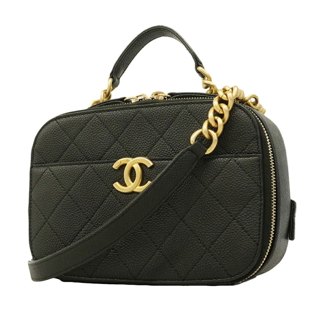 Chanel handbag/vanity bag, Matelassé chain shoulder caviar leather, black, 2-way bag for women.