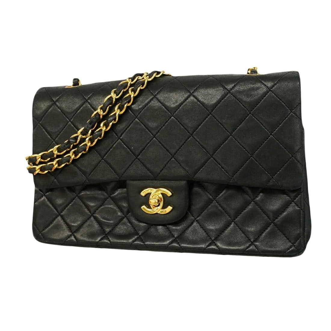 Chanel Matelassé Shoulder Bag, Double Flap, Chain, Lambskin, Black, Women's