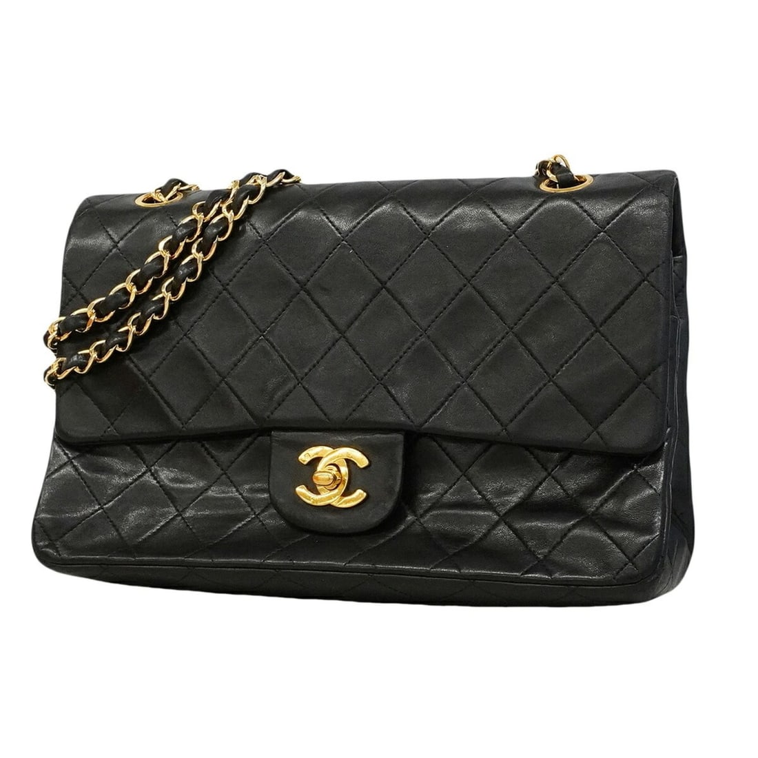 Chanel Matelassé Shoulder Bag, Double Flap, Chain, Lambskin, Black, Women's