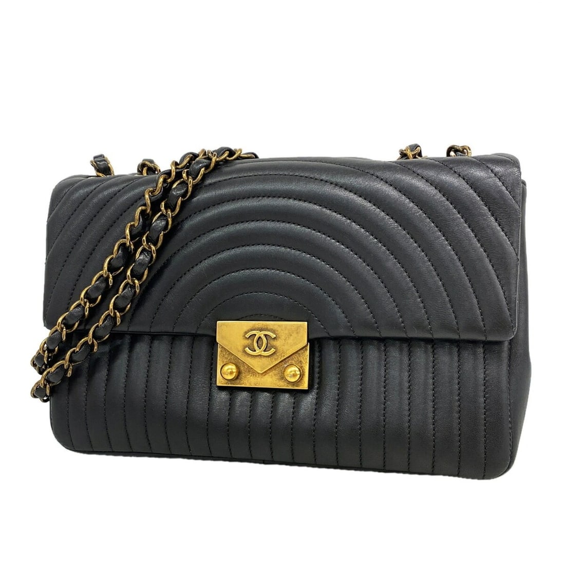 Chanel Shoulder Bag, Double Chain, Pagoda Flap, Lambskin, Black, Women's