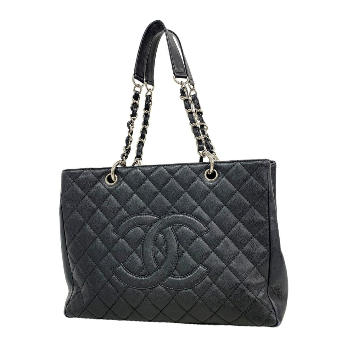 Chanel Tote Bag/Chain Tote, Matelassé Caviar Leather, Black, Women's