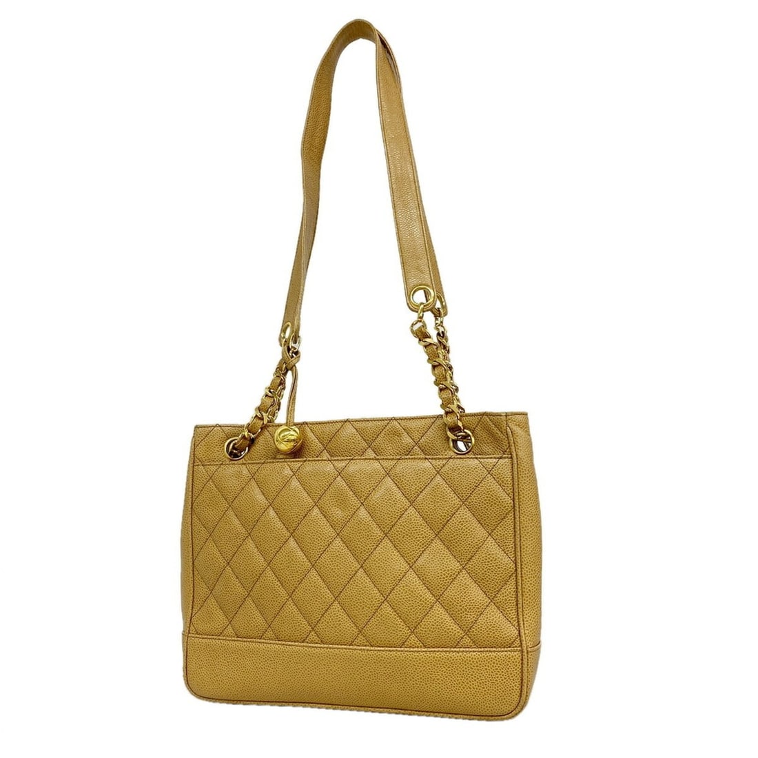 Chanel Matelassé Shoulder Bag, Caviar Leather, Beige, Women's