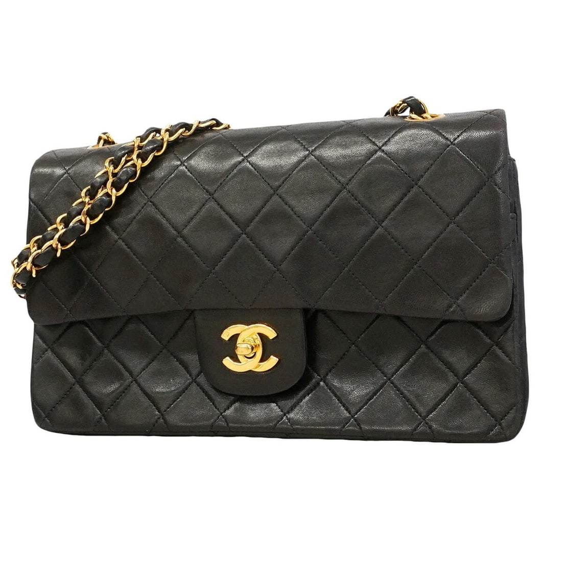 Chanel Matelassé Shoulder Bag, Double Flap, Chain, Lambskin, Black, Women's, P3366316
