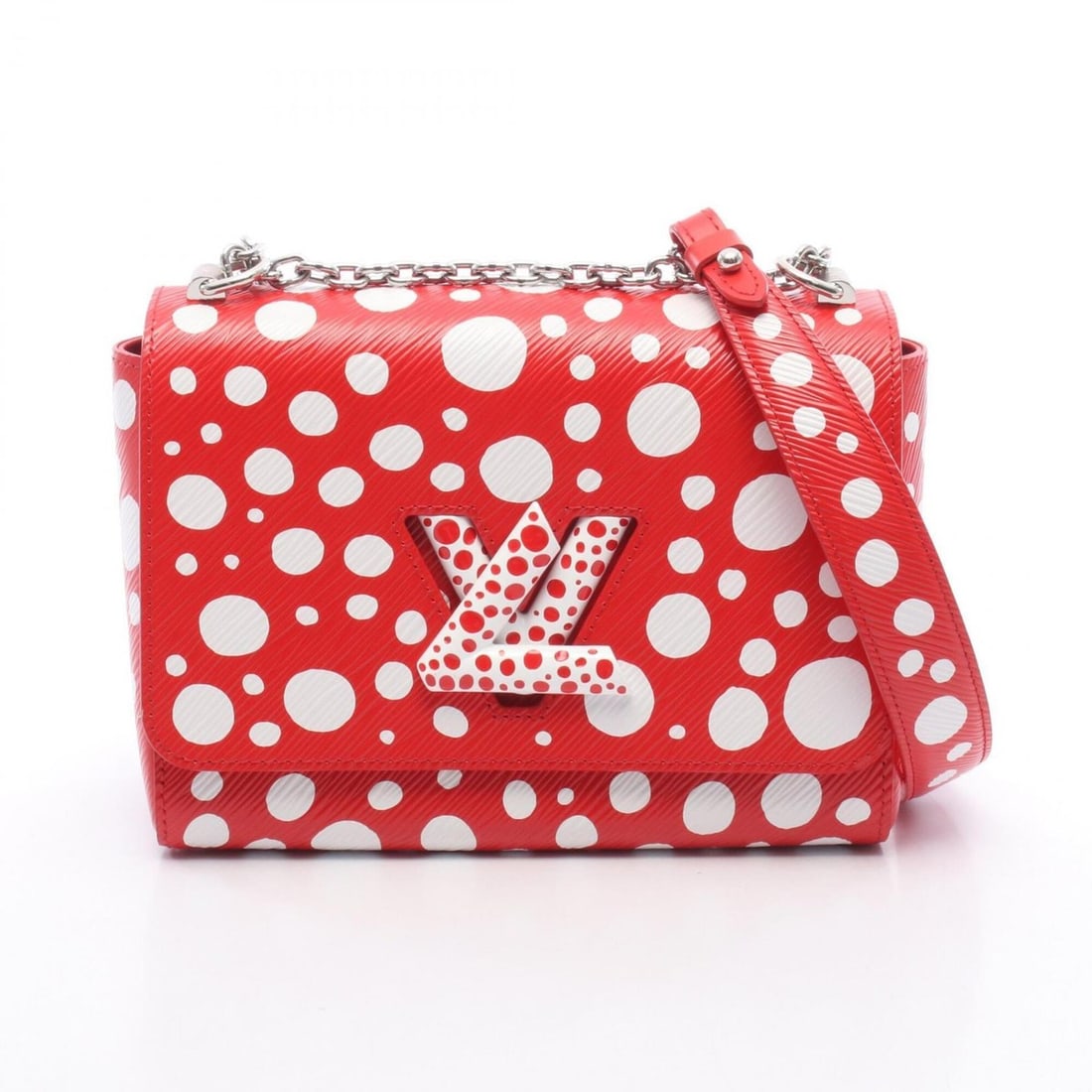 Louis Vuitton LV x YK Twist MM Shoulder Bag Handbag Leather Epi Infinity Dot Women's Red/White