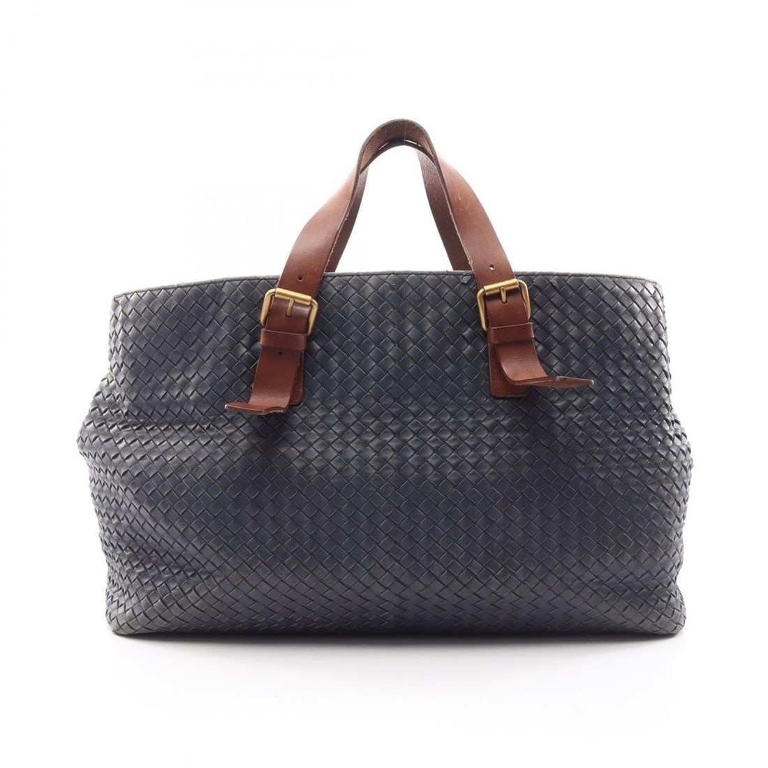 Bottega Veneta Intrecciato Tote Bag/Handbag, Leather, Women's, Navy/Brown, 189632