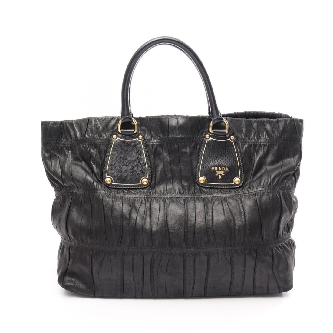 Prada Gaufre Tote Bag Handbag Leather Saffiano Women's Black: --- Catalog ---Category: SizeSize (HxWxD): 32cm x 38cm x 17cm / 12.59'' x 14.96'' x 6.69''Category: DesignType: Handbag, Tote bagColor: BlackGender: WomenMaterial: Leather Leather/Fur Type: Saffiano l