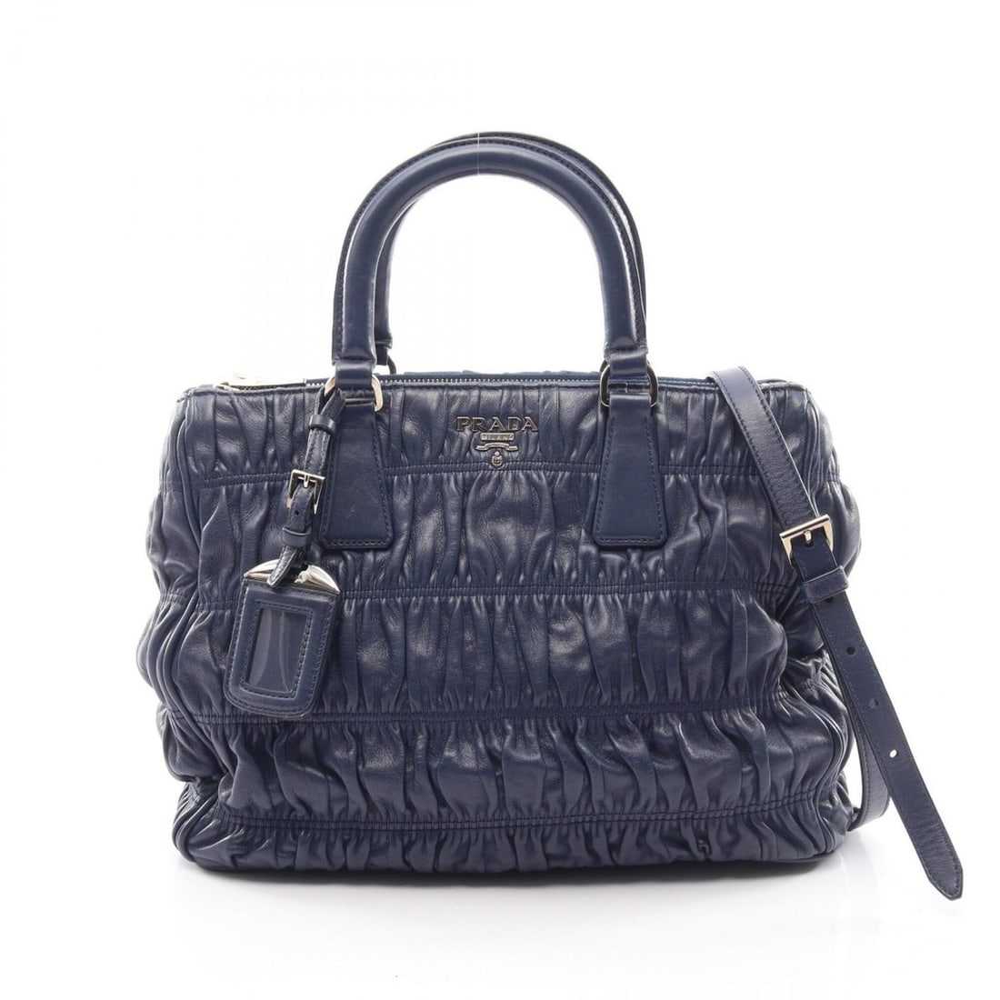 Prada Nappa Gaufre 2-Way Handbag, Leather, Women's, Navy, B2599L