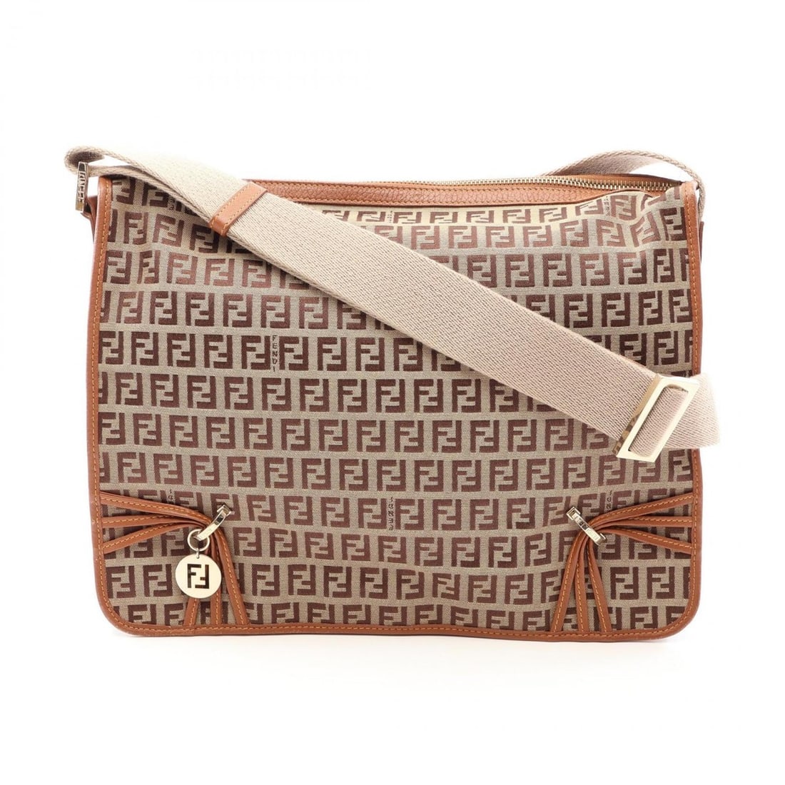 Fendi Zucchino Shoulder Bag/Handbag, Canvas and Leather, Women's, Beige/Brown (1 of 12)