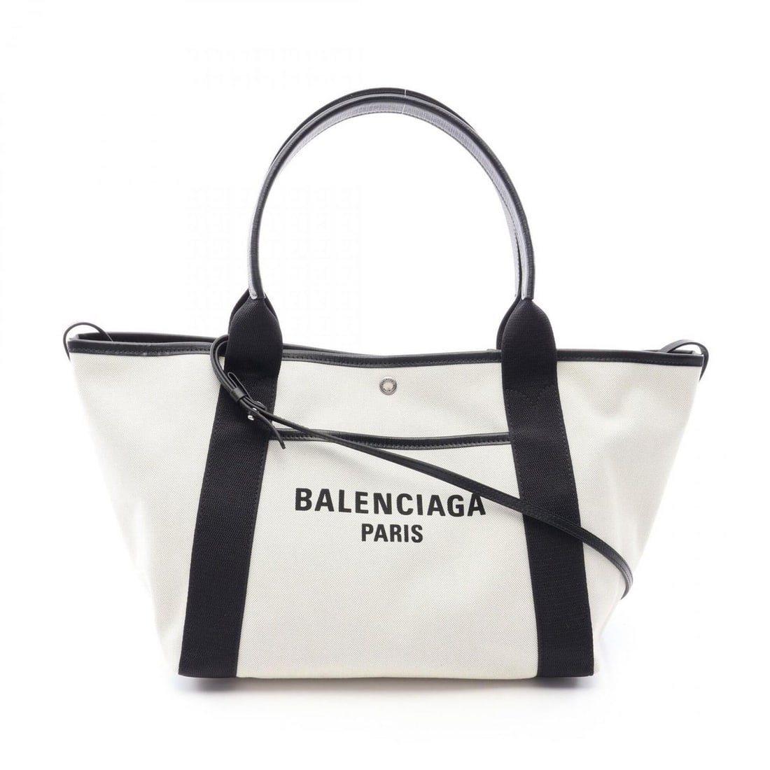 Balenciaga BIARRITZ Medium Tote 2-Way Bag Handbag Canvas Leather Women's Ivory/Black 8051092ABBN9260