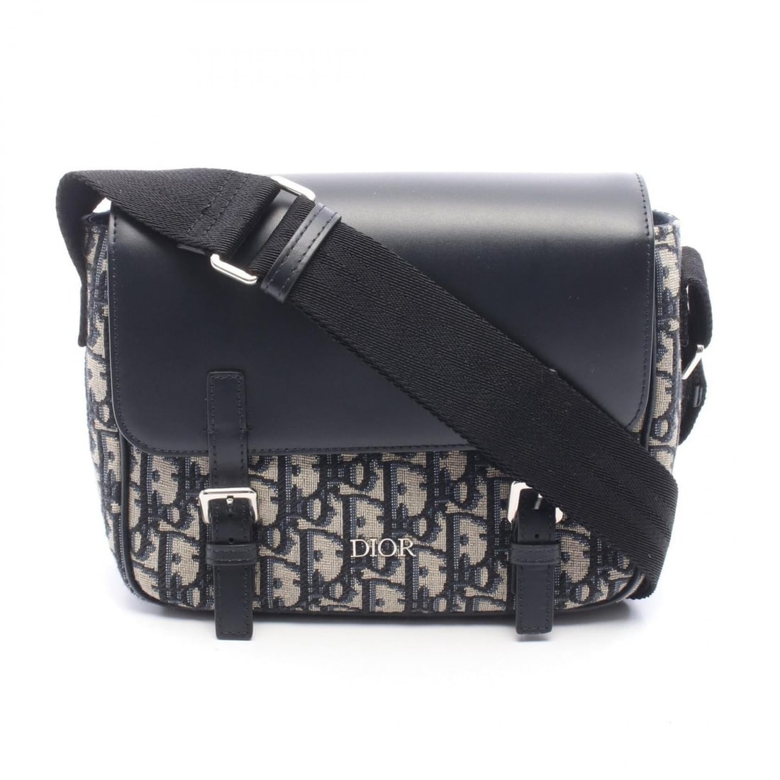 Christian Dior Dior Oblique Kids Messenger Bag Shoulder Handbag Canvas Leather Men's Women's Navy