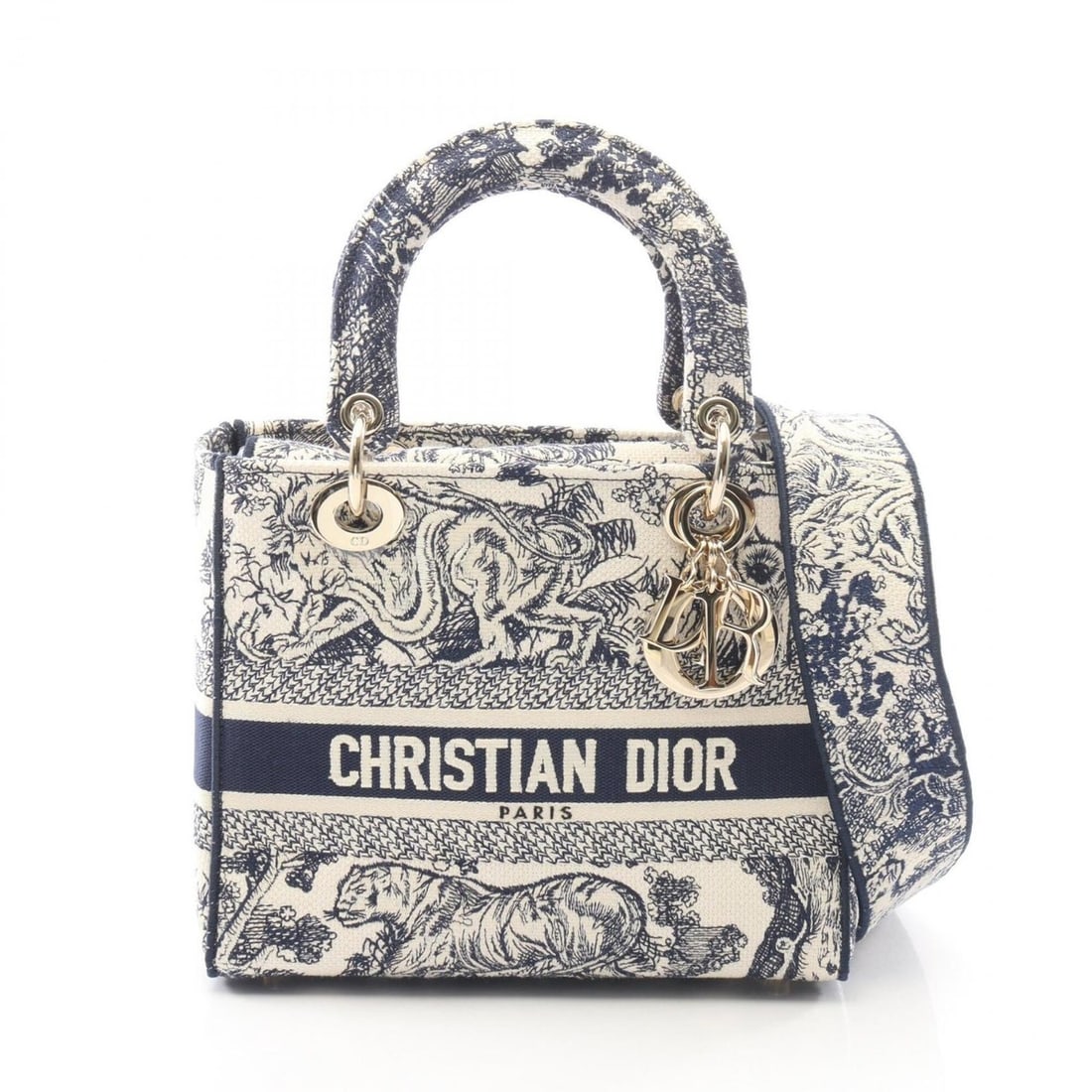 Christian Dior Dior LADY D-LITE Medium 2-Way Handbag, Canvas, Women's, White/Navy, M0565OTDT_M808