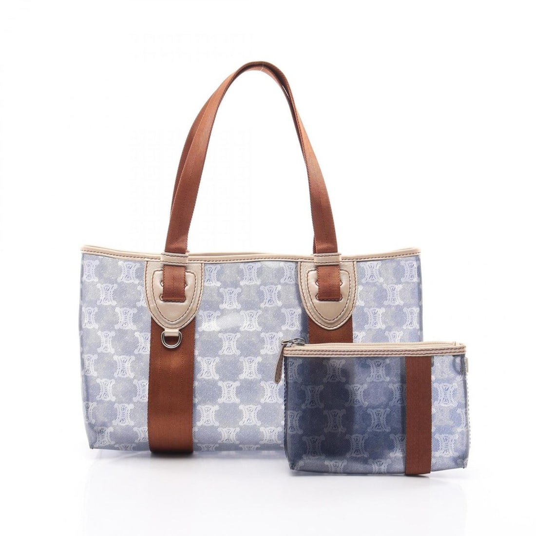 Celine Macadam Tote Bag Handbag, Vinyl Leather, Women's, Navy/Brown