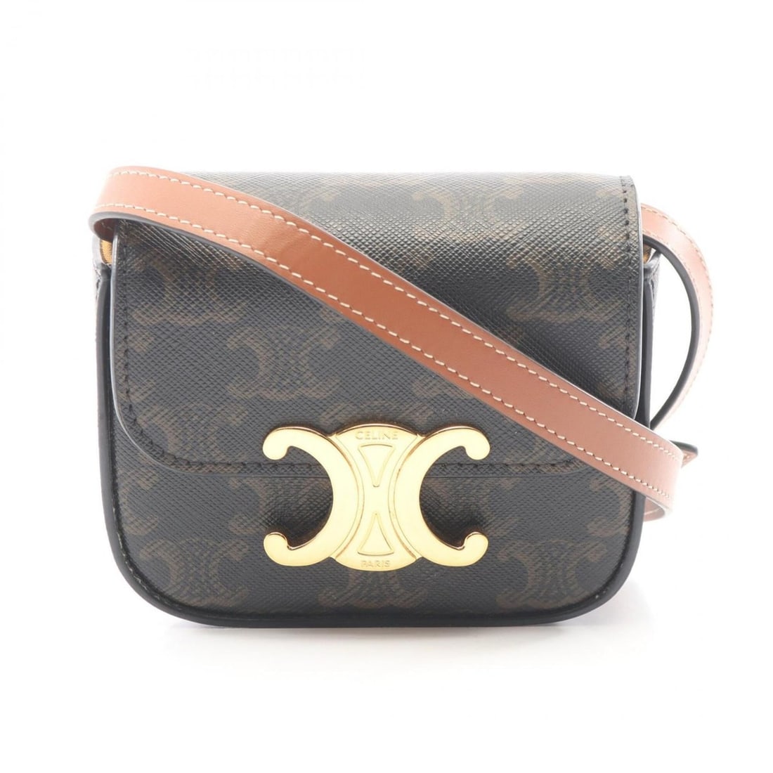 Celine Mini Claude Triomphe Shoulder Bag/Handbag, Coated Canvas Leather, Women's, Black/Brown