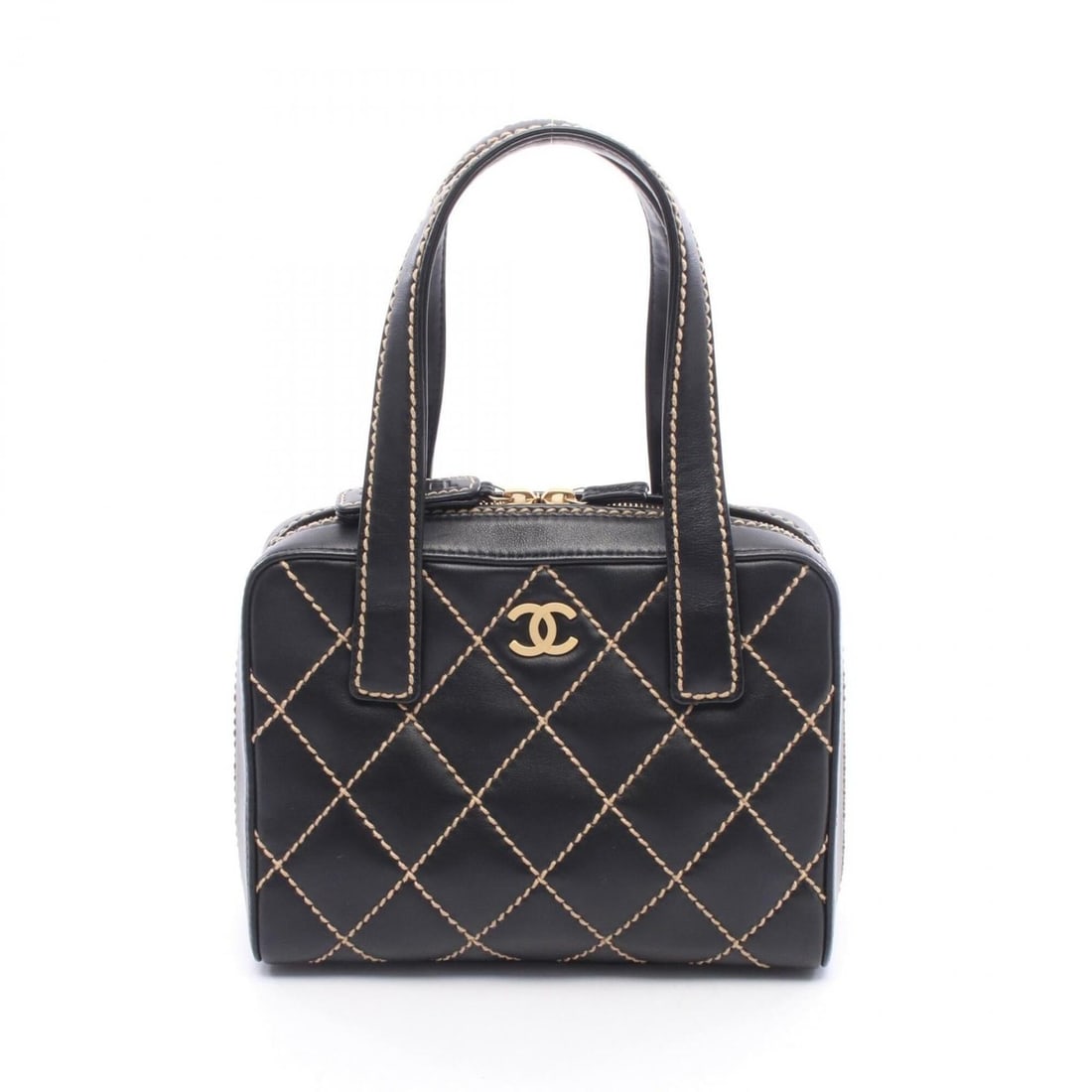 Chanel Wild Stitch Mini Handbag, Leather, Women's, Black