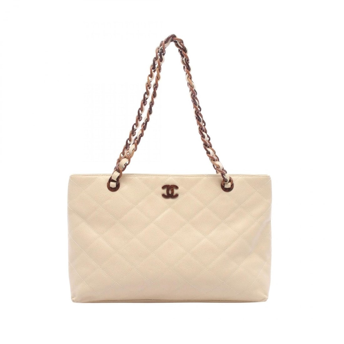 Chanel Matelassé Plat Tote Bag Handbag, Caviar Leather (Grained Calfskin), Women's, Beige