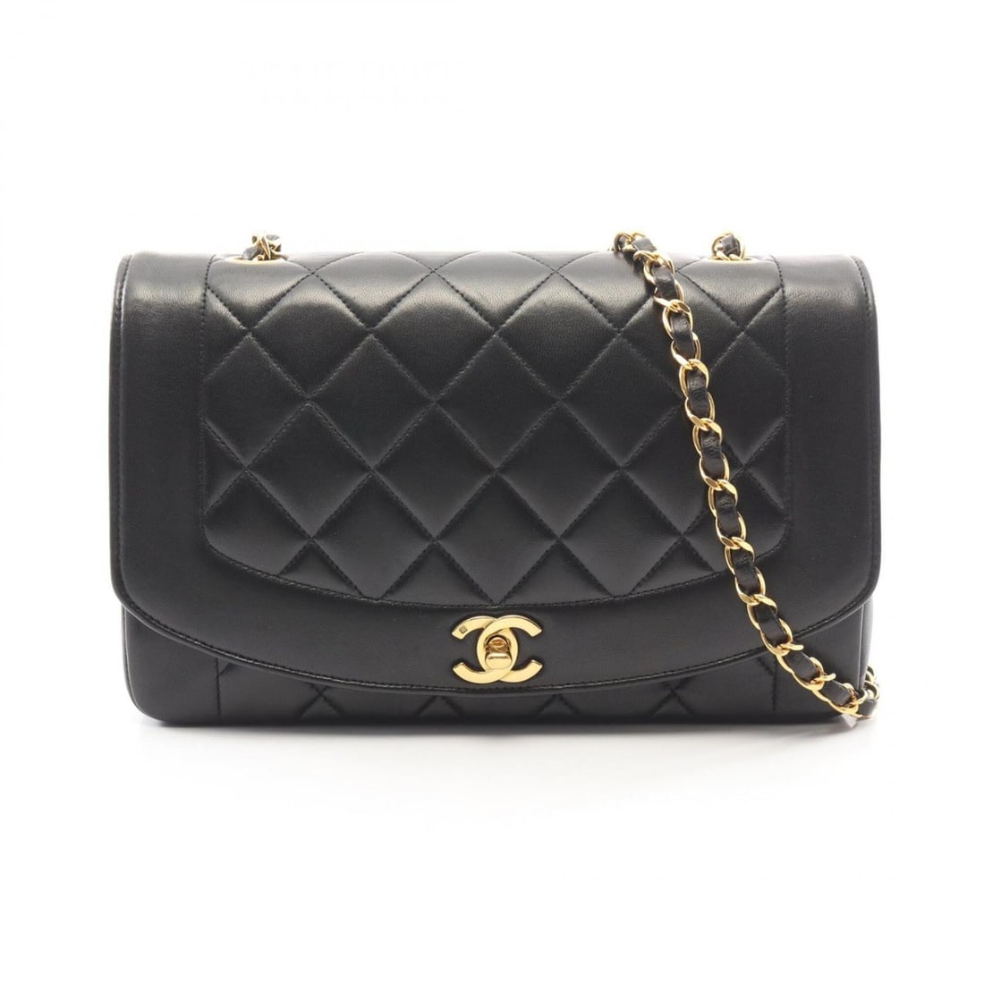Chanel Matelassé Diana Flap Shoulder Bag/Handbag, Lambskin Leather, Women's, Black (A01165)