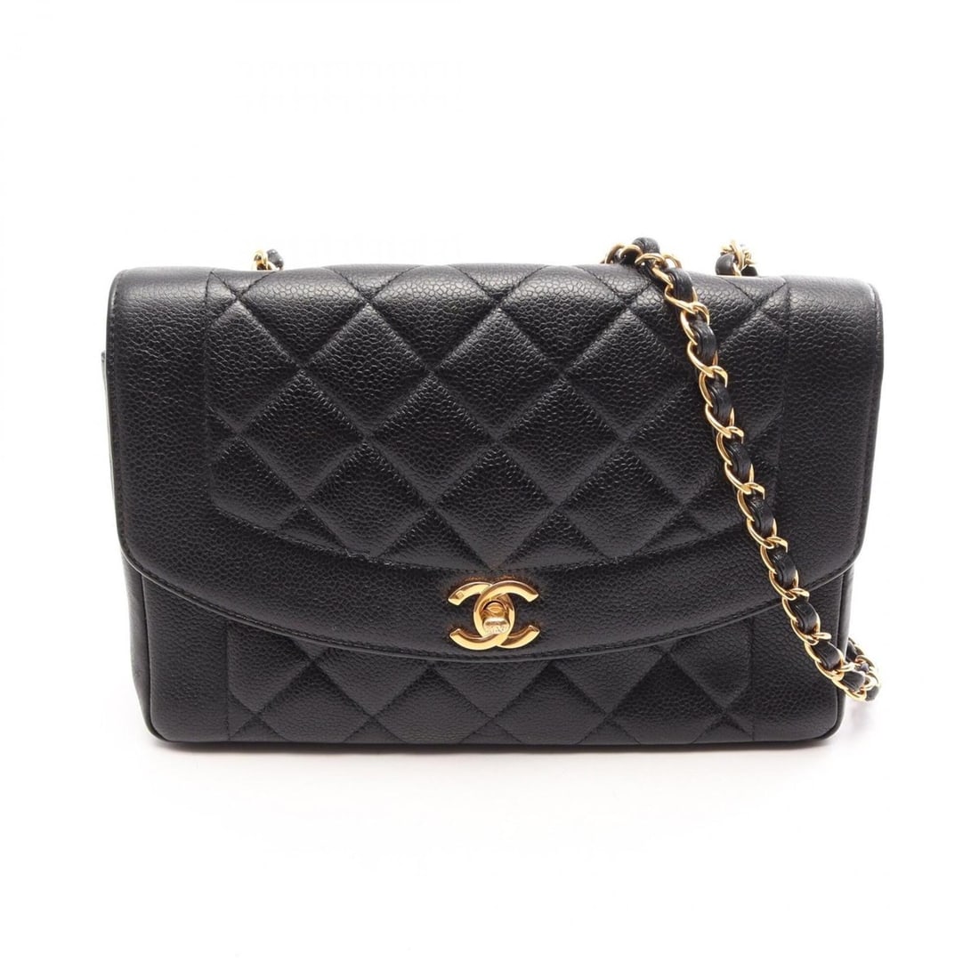 Chanel Matelassé Diana Flap Shoulder Bag/Handbag, Caviar Leather (Grained Calfskin), Women's, Black