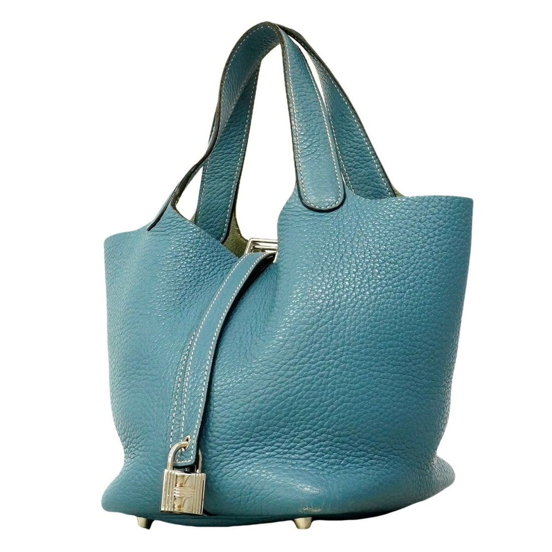 Hermes Picotin Lock PM handbag, Taurillon Clemence leather, Blue Jean, ?P stamp, women's.: --- Catalog ---Category: SizeSize (HxWxD): 18cm x 14.5cm x 19cm / 7.08'' x 5.7'' x 7.48''Category: DesignType: HandbagColor: Blue jeanGender: WomenMaterial: Taurillon clemence leather Hardware Color: 