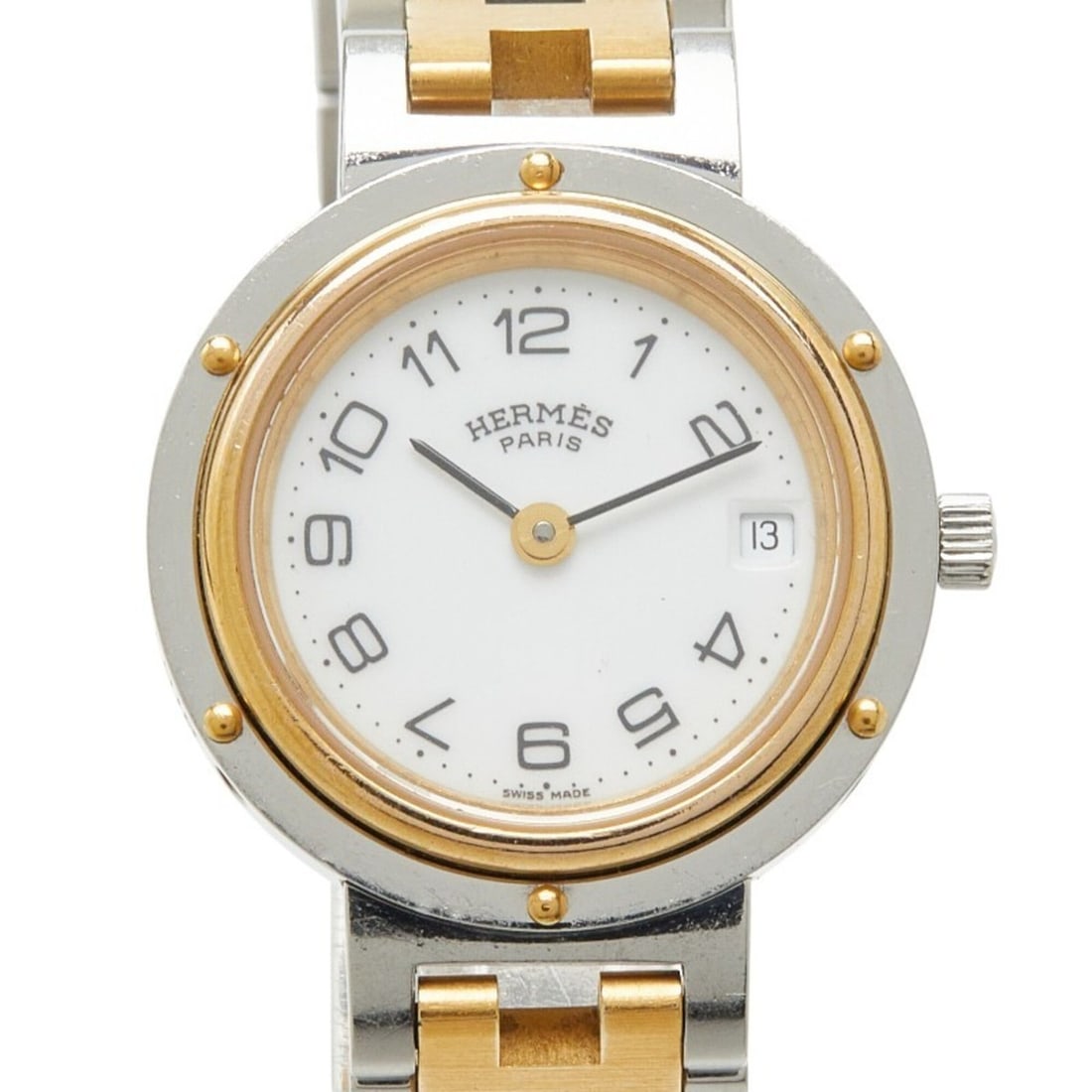 Hermes Clipper Watch CL3.240 Quartz White Dial Stainless Steel Women's HERMES: --- Catalog ---Category: SizeWrist Size: 14cm / 5.51''Case Diameter: 24mm / 0.94''Category: DesignType: WristwatchGender: WomenColor (Dial): WhiteMaterial (Band): Stainless steelMaterial (Case): Stain
