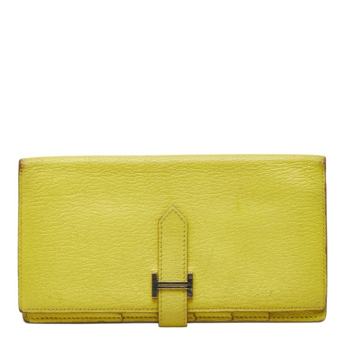 Hermes Bearn Soufflé Bi-fold Long Wallet, Lime Yellow, Chevre Leather, Women's