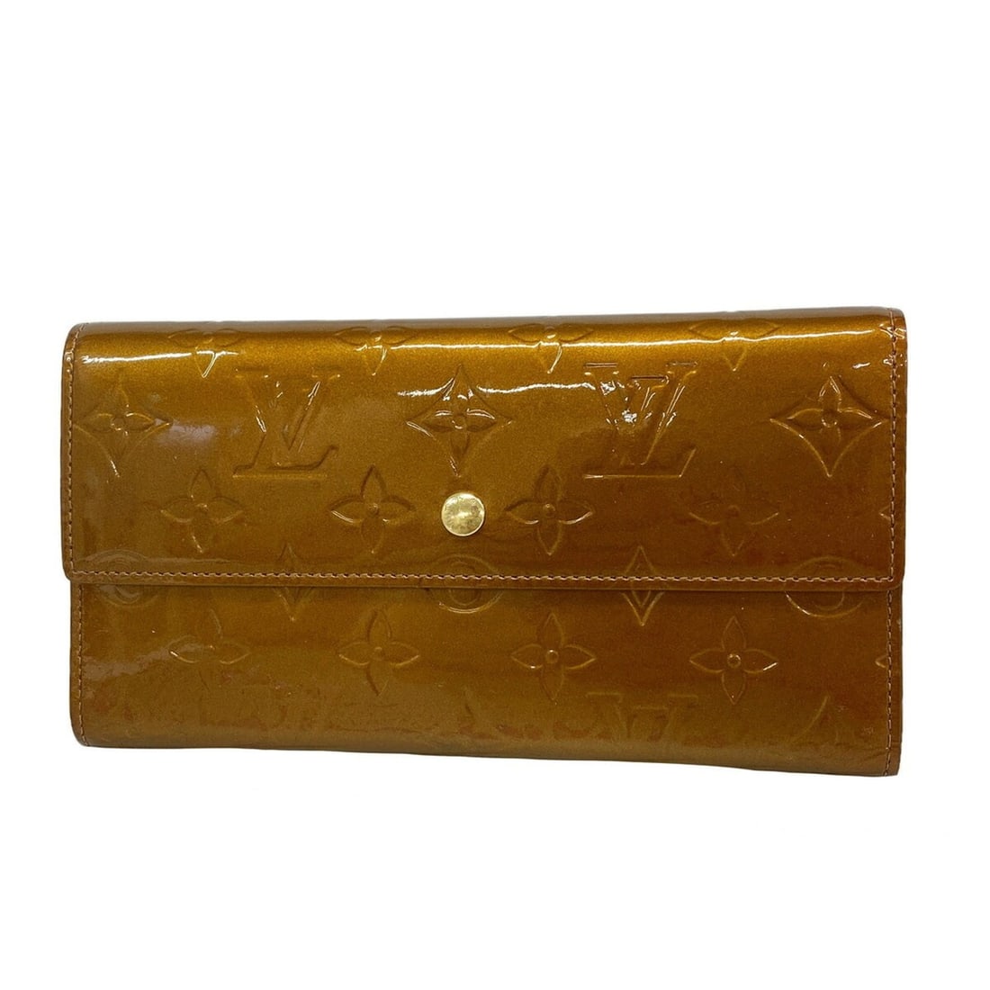 Louis Vuitton Tri-fold Long Wallet Vernis Portefeuille Tresor International M91166 Bronze Ladies