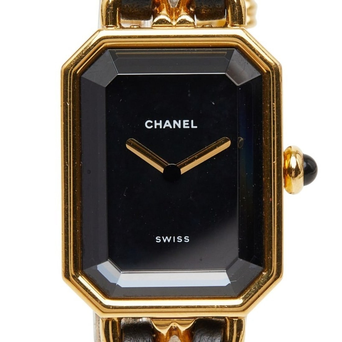 Chanel Première M Watch H0001 Quartz Black Dial Plated Leather Onyx Women's CHANEL: --- Catalog ---Category: SizeWrist Size: 14cm / 5.51''Case Diameter: 20mm / 0.79''Category: DesignType: WristwatchGender: WomenColor (Dial): BlackMaterial (Band): Gold plated, LeatherMaterial (Case): 