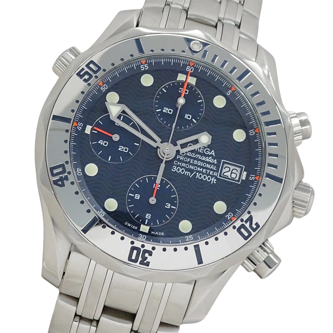 Omega Seamaster 2598.80 Men's Watch, Brand Name, 300m Water Resistant, Chronograph, Date, Automatic: --- Catalog ---Category: SizeWrist Size: 19.5cm / 7.67''Case Diameter: 42mm / 1.65''Category: DesignType: WristwatchGender: MenColor (Dial): NavyMaterial (Band): Stainless steelMaterial (Case): Stainl