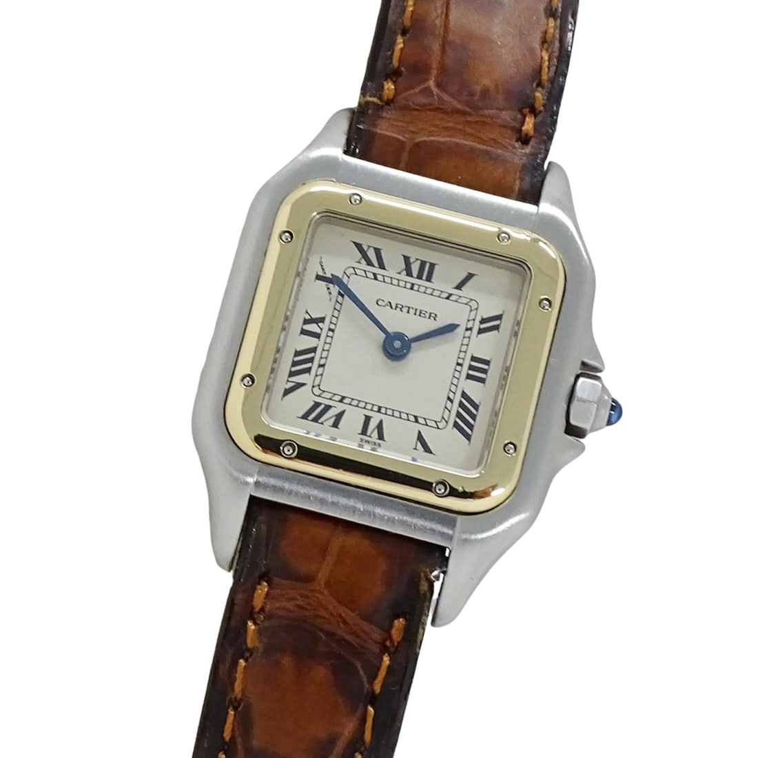Cartier women's watch, Panthère SM, quartz movement, stainless steel strap, leather W250295D.: --- Catalog ---Category: SizeWrist Size: 16cm / 6.29''Case Diameter: 22mm / 0.87''Category: DesignType: WristwatchGender: WomenColor (Dial): IvoryMaterial (Band): LeatherMaterial (Case): Stainless ste
