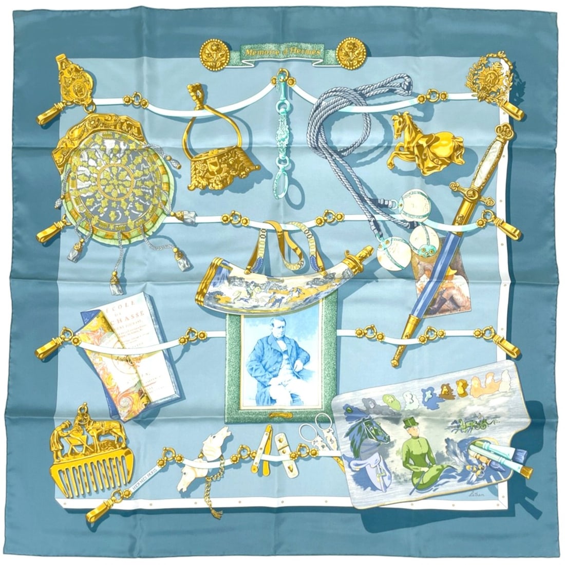 Hermes Carre 90 Memoire d’Hermes Scarf Muffler, Silk, Blue Multicolor, Women's