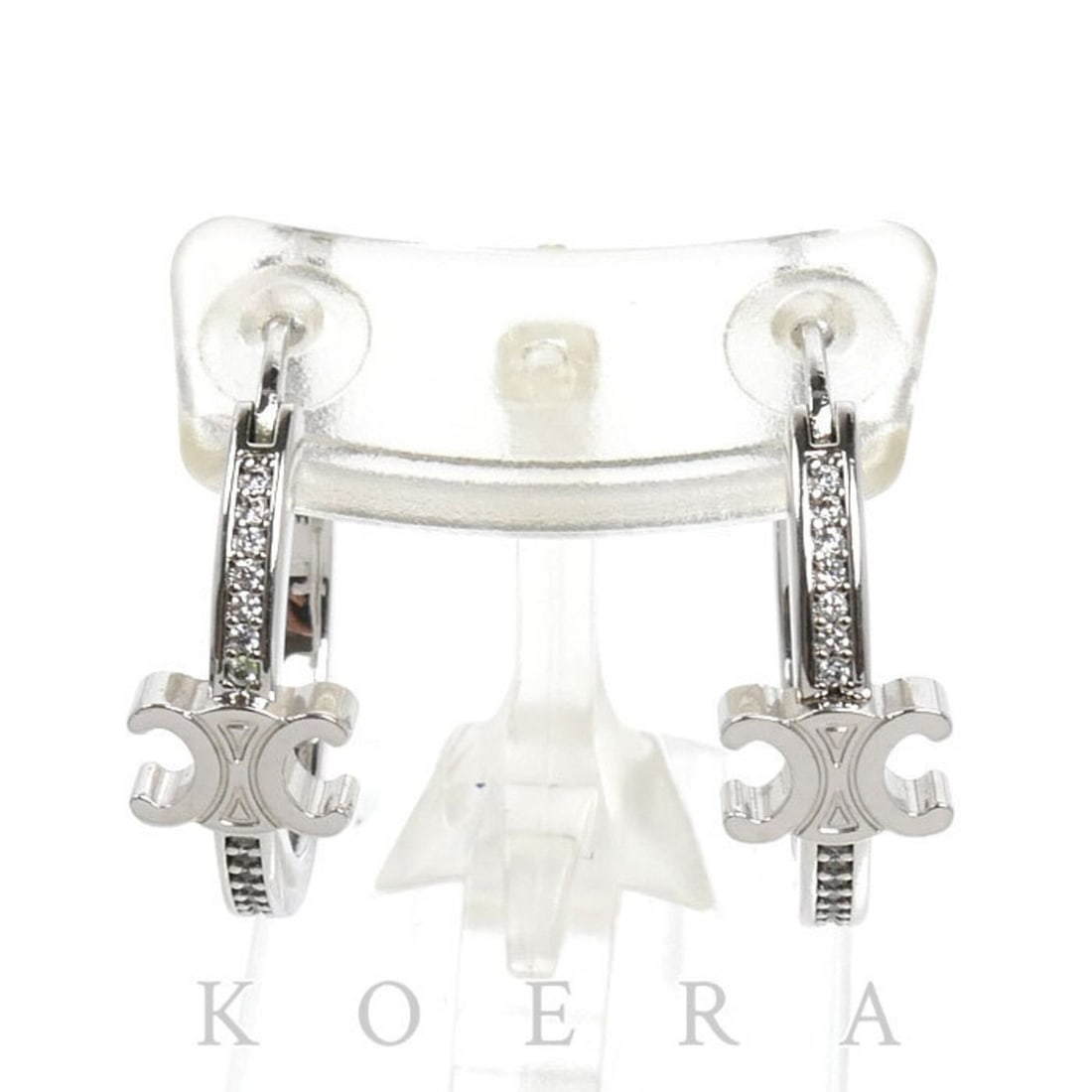CELINE Triomphe Sparkle Metal Rhinestone Hoop Earrings (461DB6BZI, 5.7g) - Women's