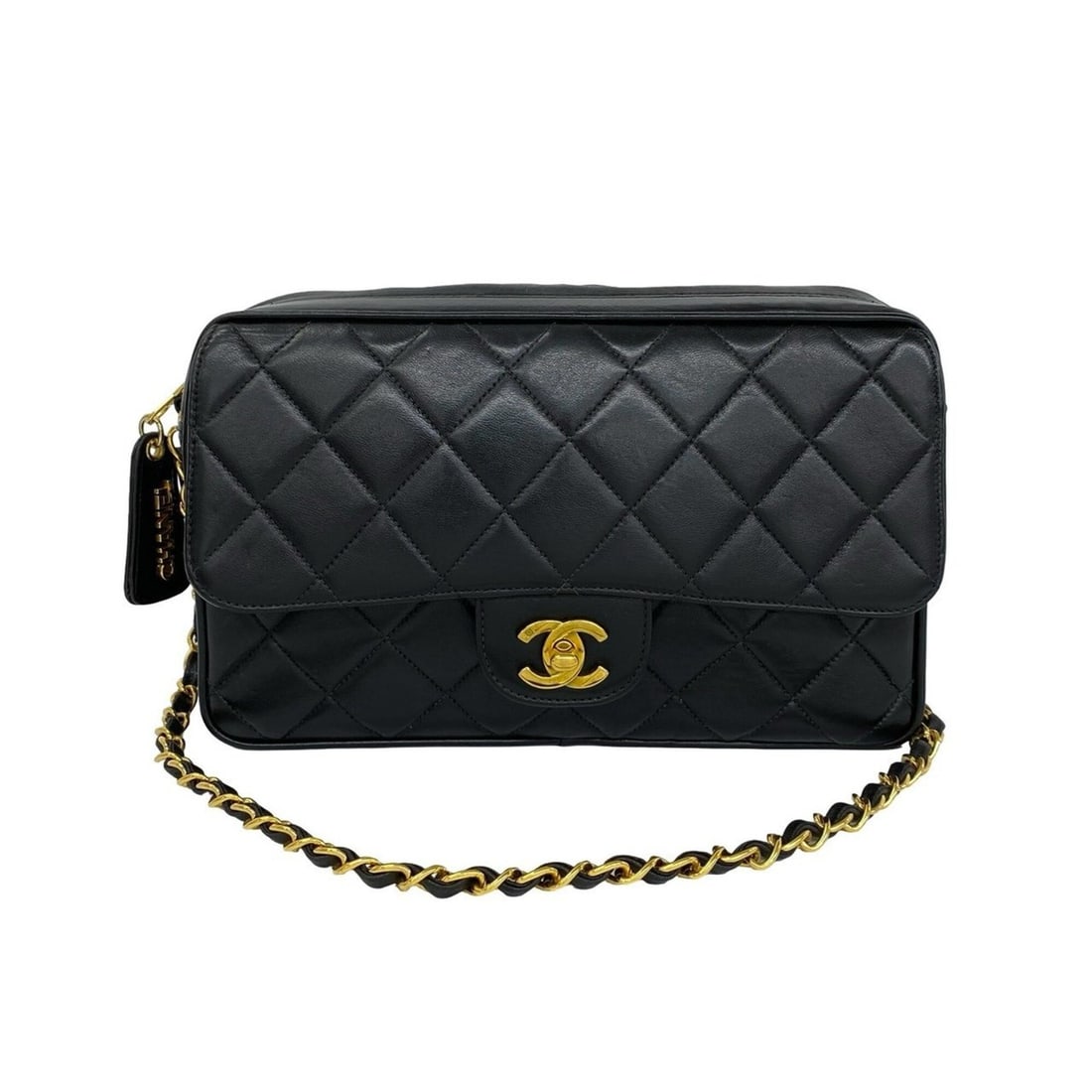 CHANEL Matelassé Coco Mark Hardware Lambskin Shoulder Bag Black 81994