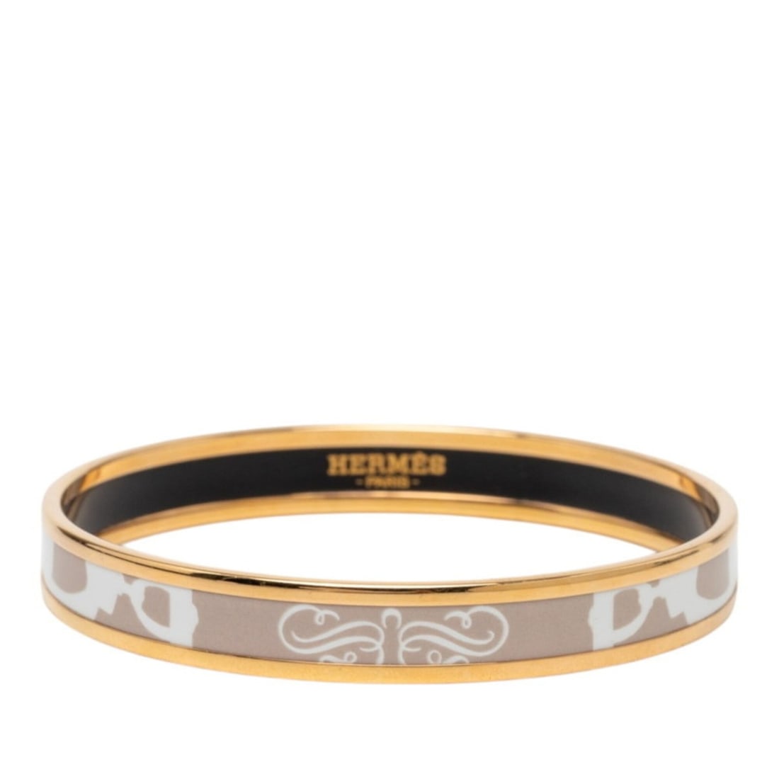 Hermes Email PM Cloisonné Bangle, Gold, Beige, White Plated, Enamel, Women's HERMES