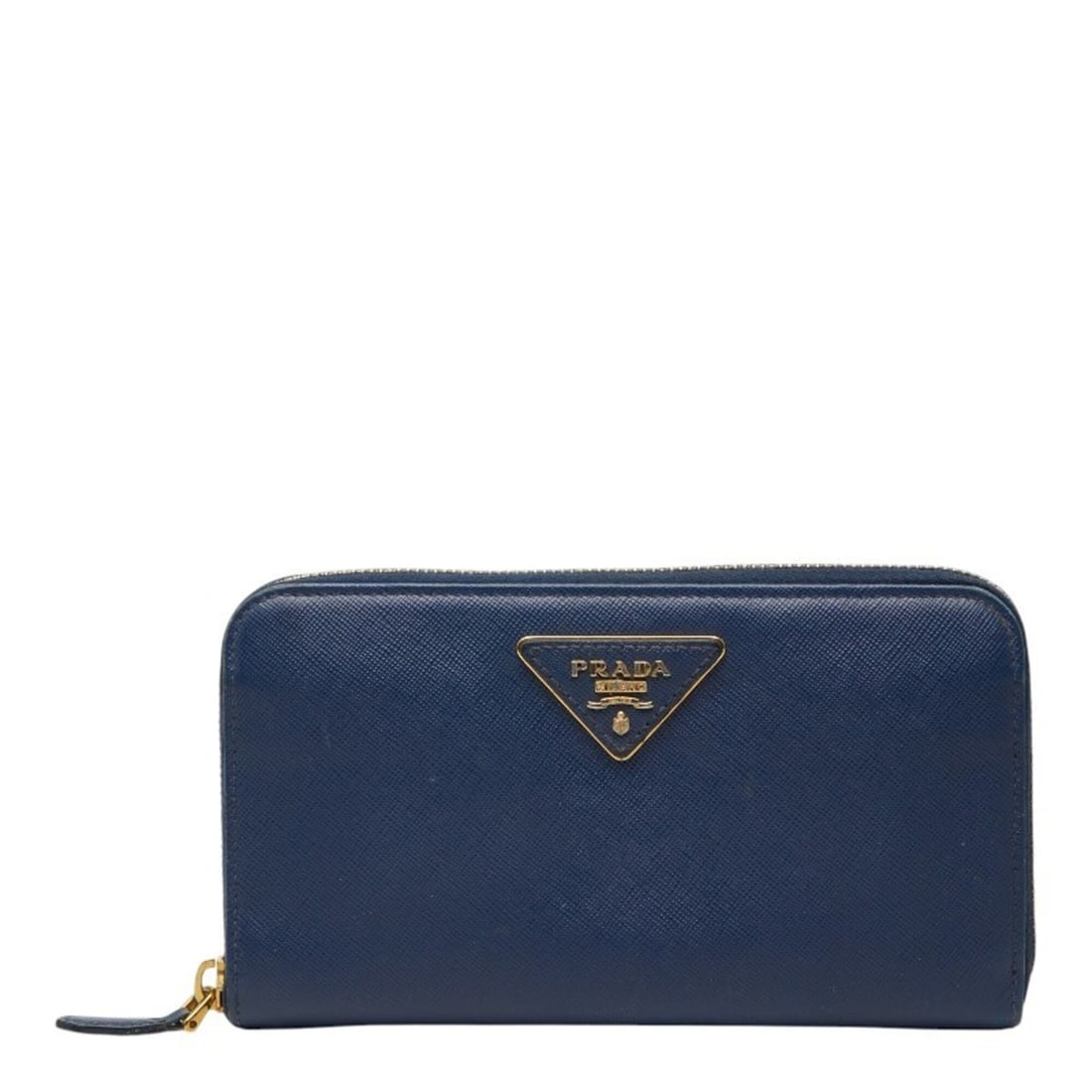 Prada Triangle Logo Plate Round Zipper Long Wallet 1M0506 Navy Saffiano Leather Women's PRADA