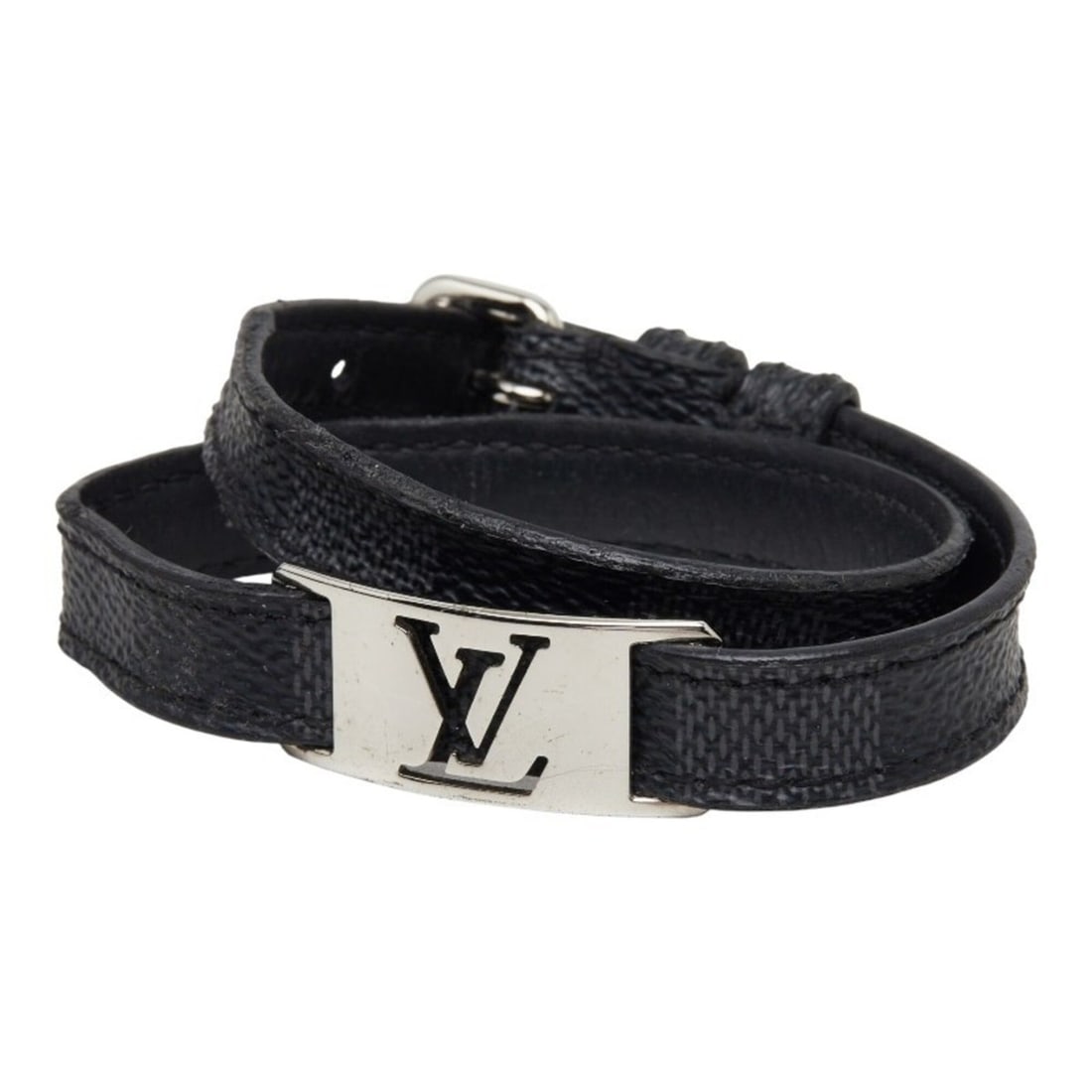 Louis Vuitton Damier Graphite Bracelet Sign It Double Wrap M6616E Black Gray Metal Men's LOUIS