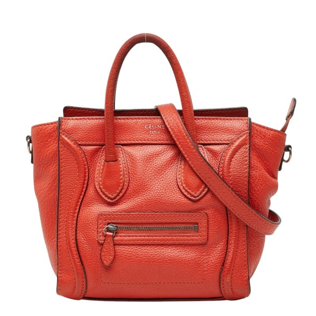 Celine Luggage Nano Shopper Handbag Shoulder Bag 2WAY 168243 Red Leather Women's CELINE