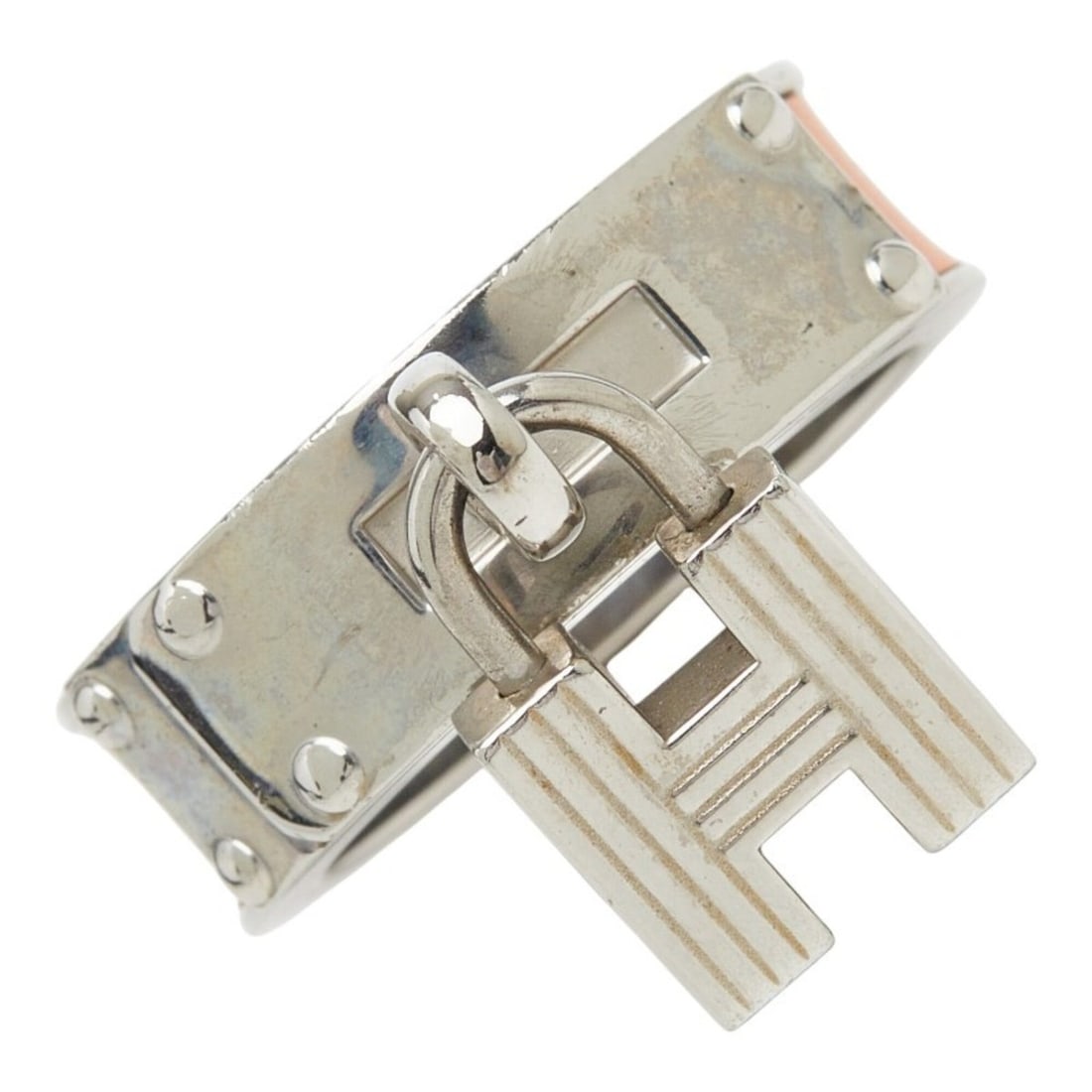 Hermes Kelly Cadena Motif Scarf Ring, Silver and Orange Metal Leather, Women's HERMES