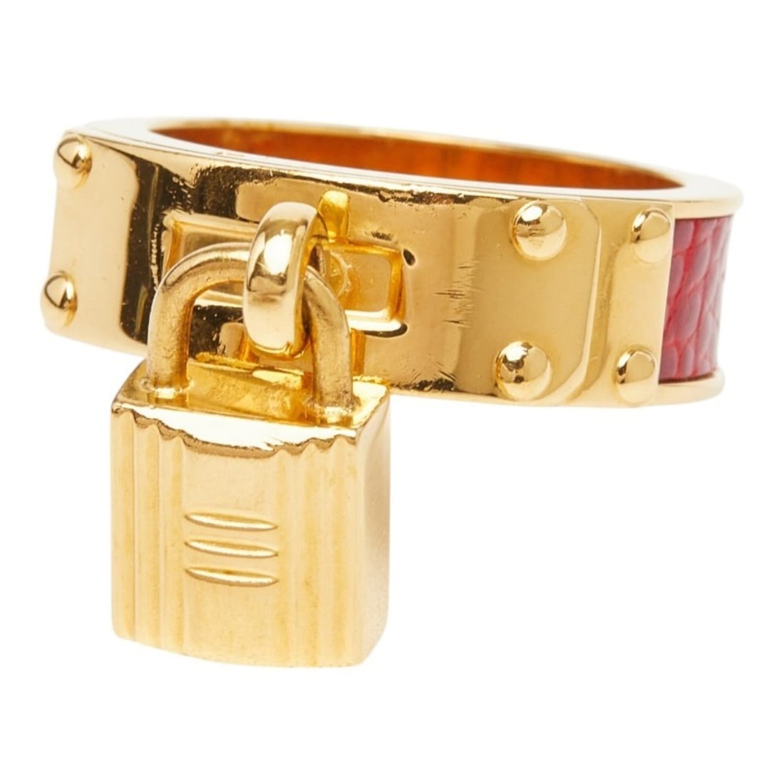 Hermes Kelly Cadena Scarf Ring Gold Red Plated Leather Women's HERMES