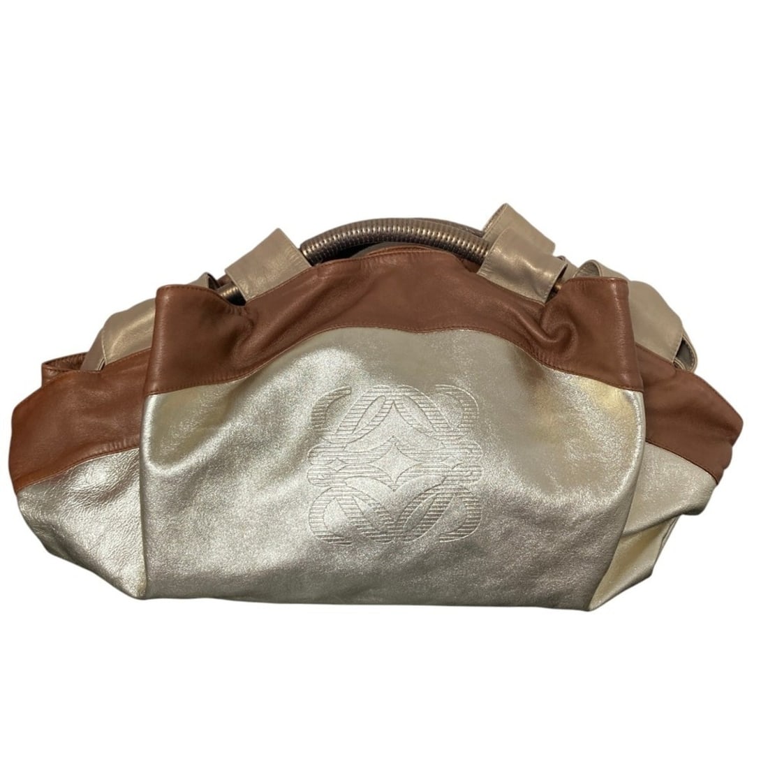 LOEWE Anagram Nappa Aire Handbag, Gold Color, Brown, Women's