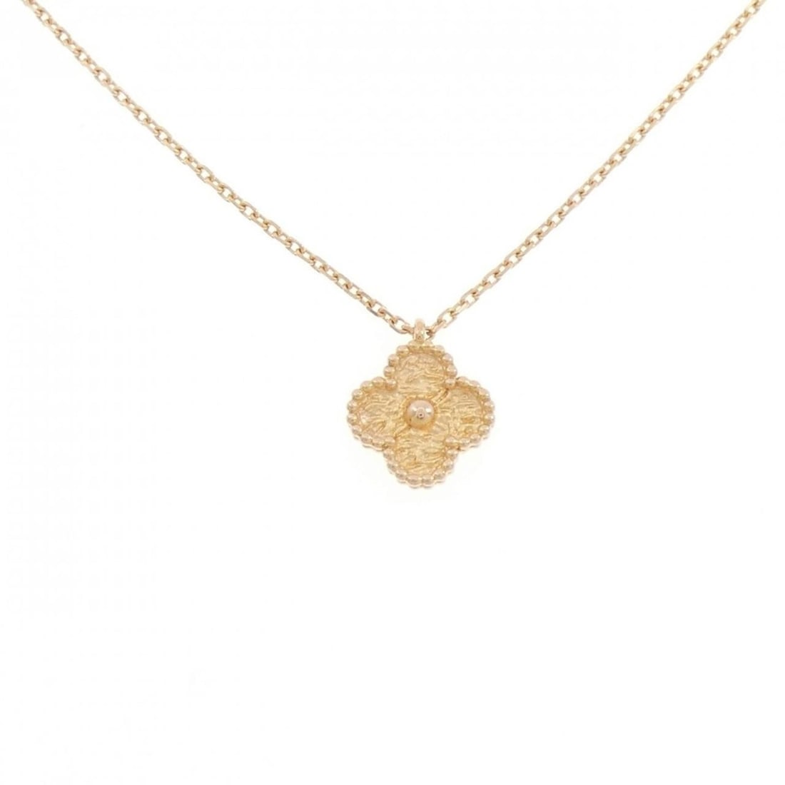 Van Cleef & Arpels Sweet Alhambra Necklace: --- Catalog ---Category: SizePendant Size: 9.8mm x 9.8mm / 0.38'' x 0.38''Neck Circumference: 38 cm - 40 cm / 14.96'' - 15.74''Category: DesignGender: WomenMaterial: Pink gold (18K)Pendant Type: