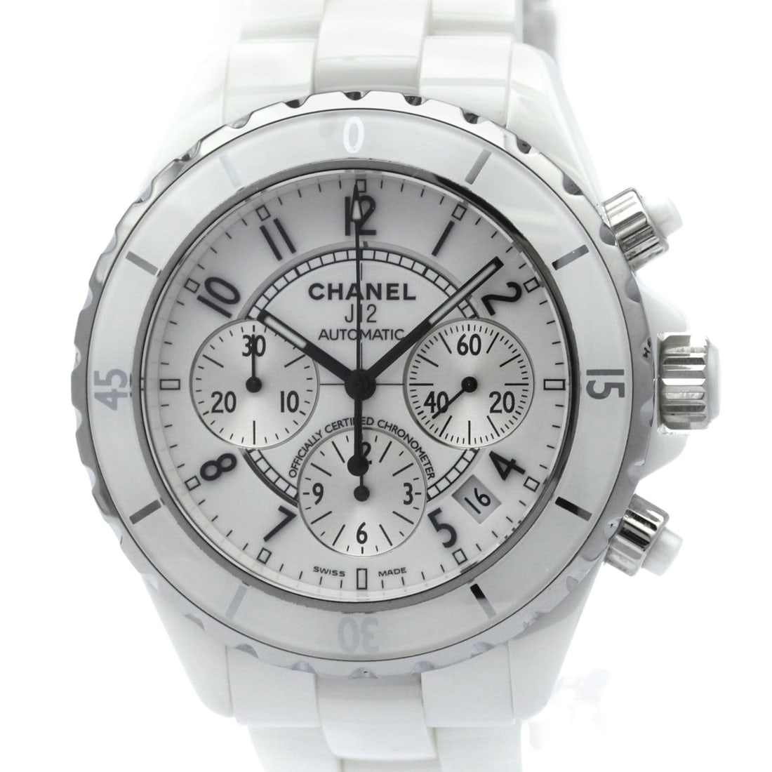 CHANEL J12 Chronograph Ceramic Automatic Mens Watch H1007 Polished: --- Catalog ---Category: SizeCase Diameter: 41mm / 1.61''Category: DesignType: WristwatchStyle: SportGender: MenColor (Dial): WhiteMaterial (Band): CeramicMaterial (Case): CeramicCategory: GeneralLine
