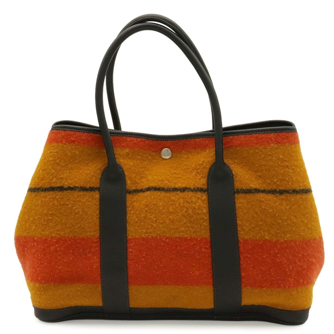 HERMES Garden PM Tote Bag Handbag Rocabar Wool Leather Orange Yellow Navy