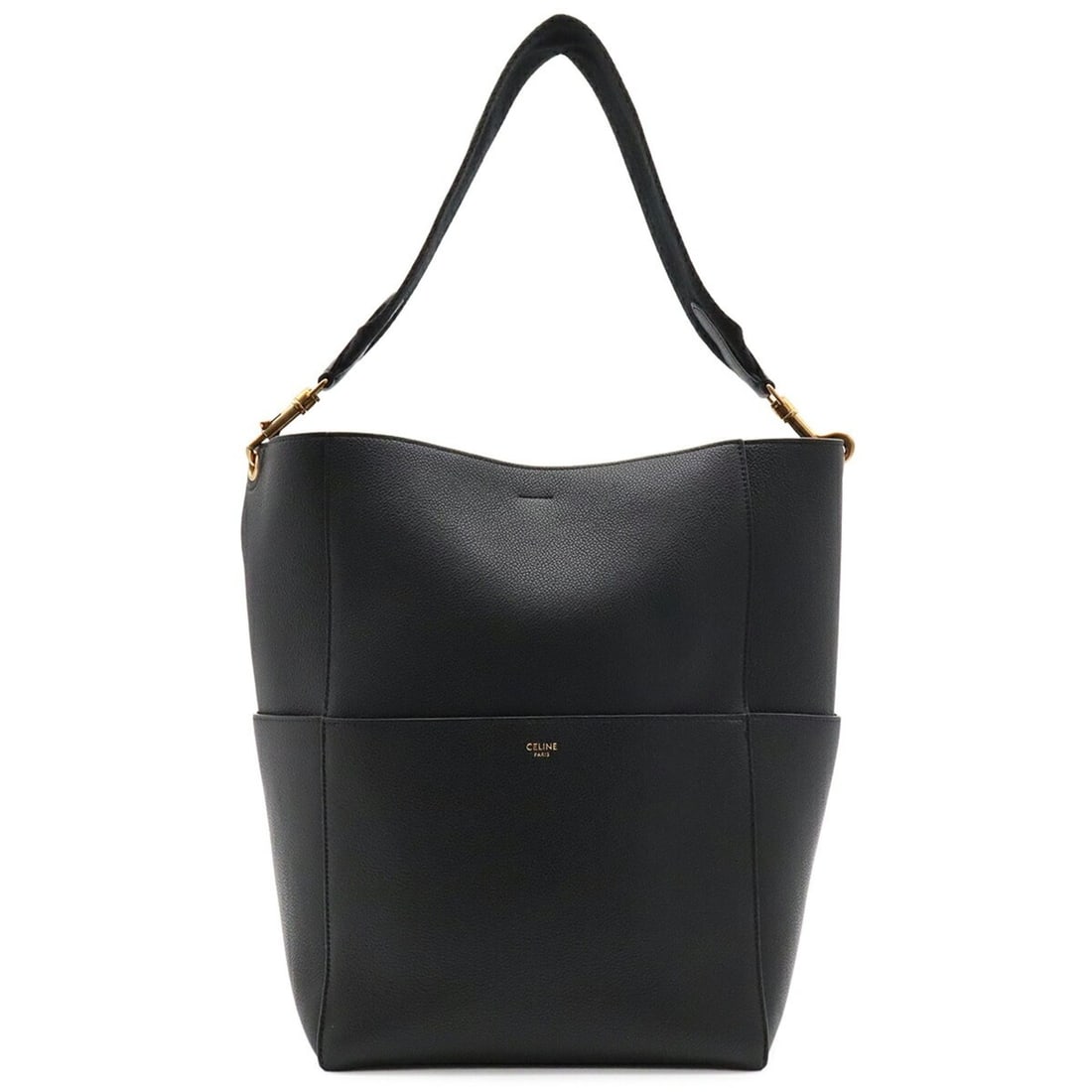 CELINE Sangle Bucket Shoulder Bag, Leather, Black, 189593
