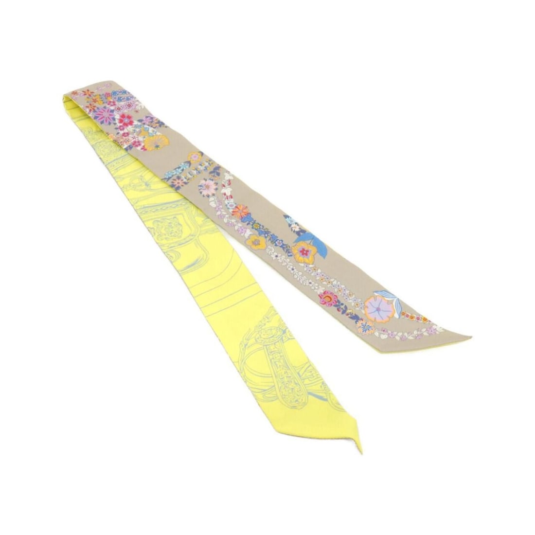 Hermes BRIDES DE GALA FLEURS Twilly 064220S Scarf Muffler: --- Catalog ---Category: SizeSize (LxW): 5cm x 86cm / 1.96'' x 33.85''Category: DesignType: ScarfColor: YellowGender: Women,MenMaterial: Silk Category: GeneralMPN: 064220SBrand: Hermes--- Item List --